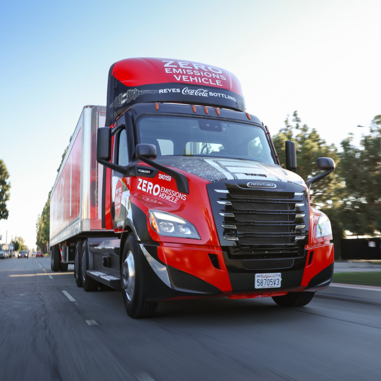 A RCCB zero-emissions truck is driving on the road